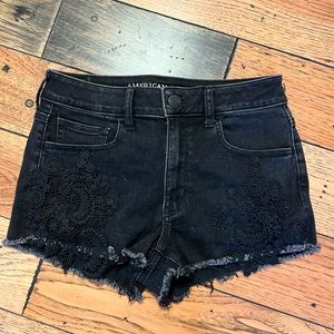 American Eagle Outfitters Hi-Rise Distressed Black Shortie Shorts - Size 8